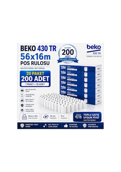 430 Tr Pos Rulosu 56x16 Mm Termal Rulo Kâğıt 20 Paket 200 Adet