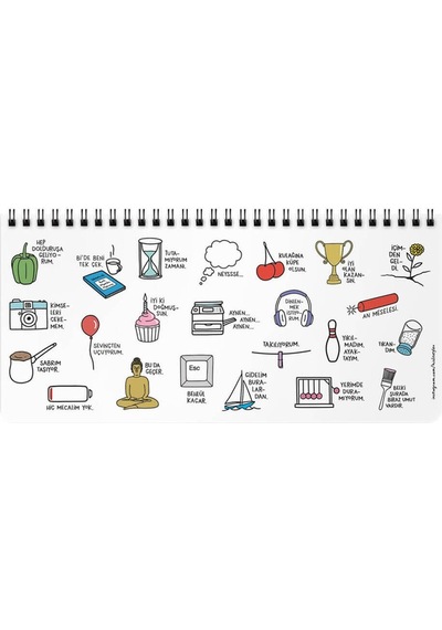 Hisli Şeyler 13x27cm Spiralli Planner Stickerli Planner - Zirvedeyim Canım Duymuyorum Yeşil Karışık Çok Renkli