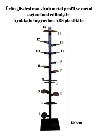 150 Cm Yükseklik 15 Adet Ayakkabı Raflı- Ayakkabı Reyonu-ayakkabı Siyah