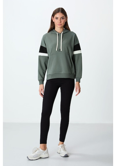 Tommy Life Haki Kompakt Pamuklu Kalın Pürüzsüz Dokulu Kapüşonlu Oversize Fit Kadın Sweatshirt - 97290 Haki