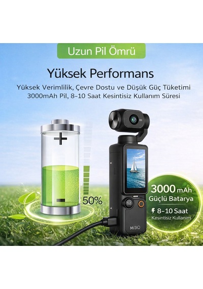 Taşınabilir 4k Vlog Kamerası 180 Dönebilen Lens 1.9" Ips Ekran 2000mah Batarya 128gb Hafıza Kartı Destekli