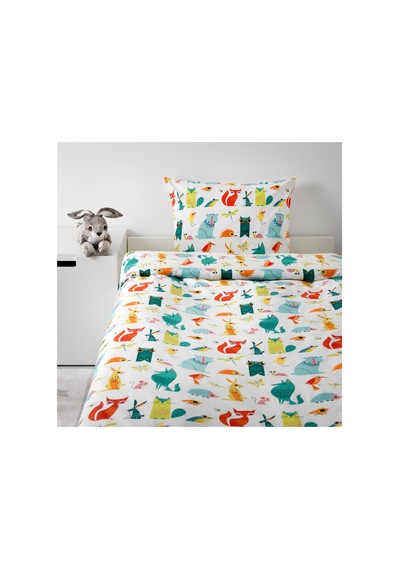Ikea Lattjo Tek Kişilik Nevresim Takımı 150 X 200 Cm Beyaz - Kırmızı - Yeşil Çok Renkli