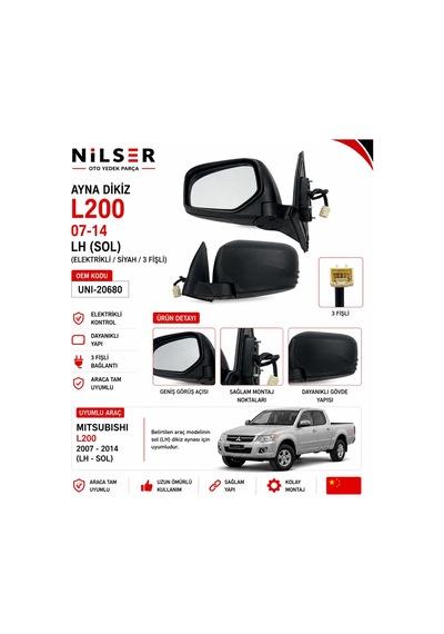 Mitsubishi L200 Dikiz Ayna Dış Sol 2007-2014 3fişli