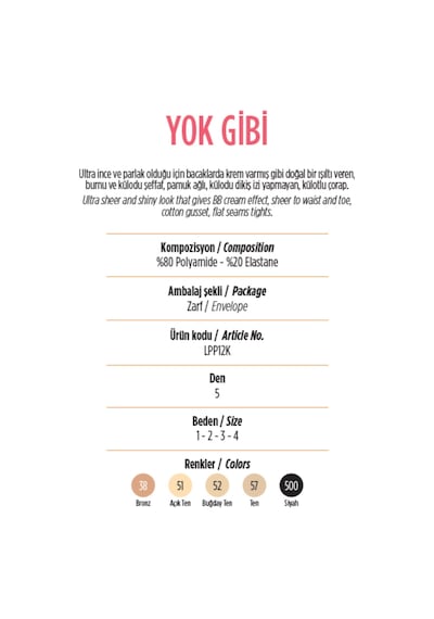 Penti Açık Ten. Yok Gibi. 5 Den. Burnu Şeffaf. Ultra Ince. Bb Crem Etkisi. Renk No:51 Külotlu Çorap