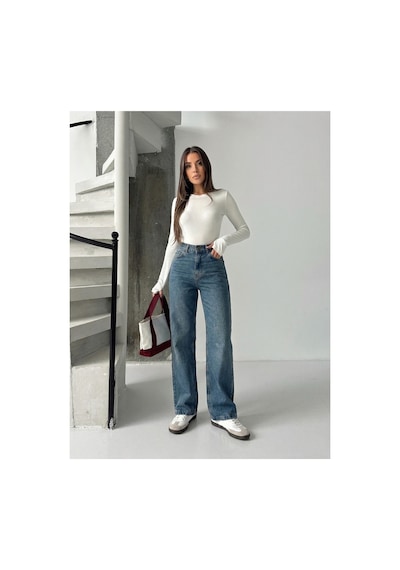Bluemarlin Kadın Yüksek Bel Boyfriend Bol Paça Pantolon Tintli