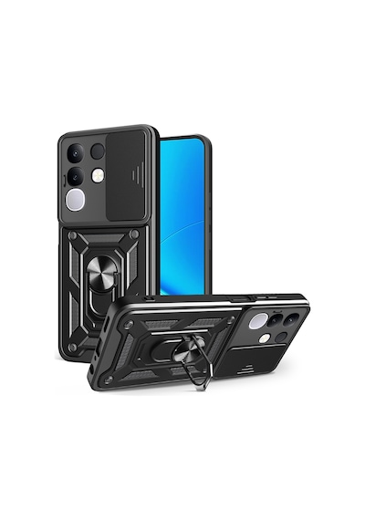 Vivo Y29 4g Kılıf Magnetik Standlı Kamera Korumalı Zore Sürgülü Vega Kapak Siyah