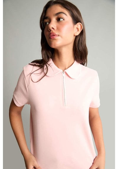 Defacto Regular Fıt Polo Yaka Nakış Baskı Slogan Desenli Ribana Kısa Kollu Tişört I4226ax26aupn637 Pembe-pn637