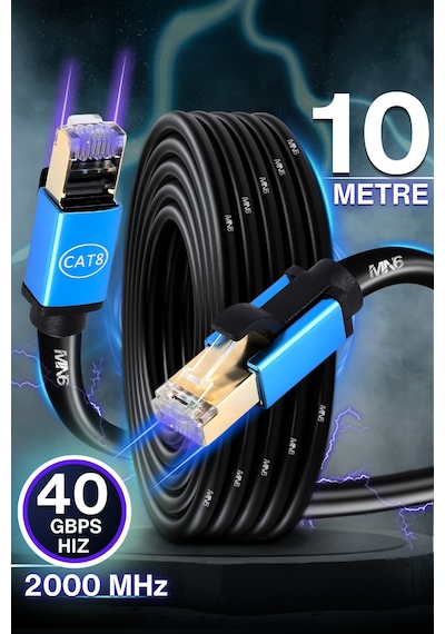 M111xf 10 Metre Cat8 Kablo/40gbps-2000mhz-26 Awg-s/ftp-10 Metre Cat8 Ethernet Kablosu 10 Metre