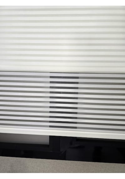 İnce Zebra Çizgili Çift Mekanizmalı Tül Ve Stor Perde Ts2025 Ekru