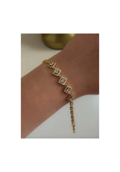 Vivid Gold Baget Taşlı Kare Segment Bileklik Elegant Koleksiyonu Xuping Altın Kaplama