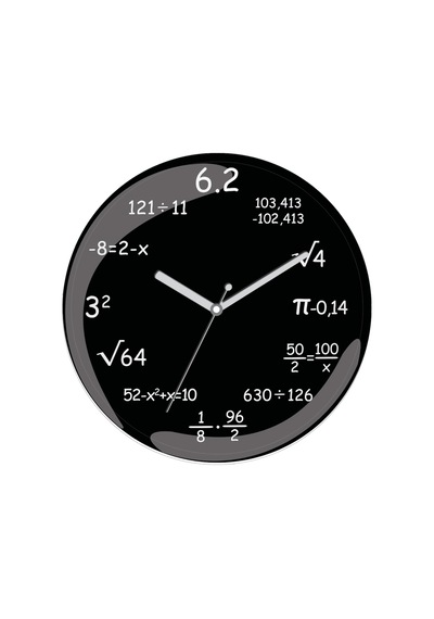 Matematik Formüller Bombeli Gerçek Cam Sessiz Duvar Saati Siyah