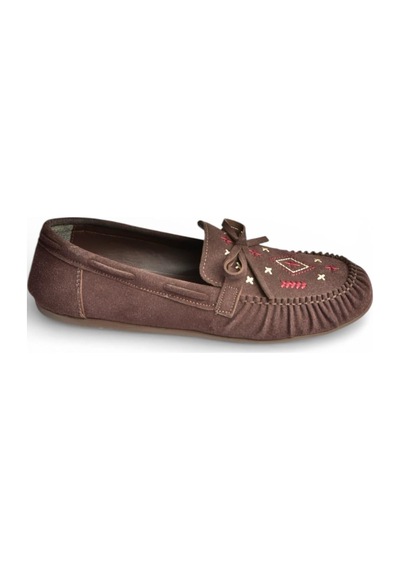 Fox Shoes Y996073102 Kahverengi Süet Renkli Motif İşlemeli Kadın Babet Kahverengi
