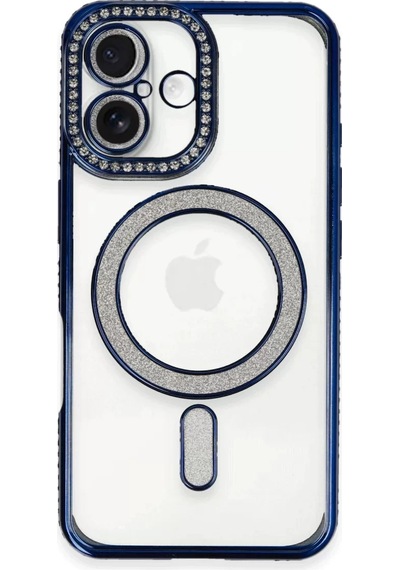 Newface Apple İphone 16 Kılıf Joke Simli Magneticsafe Kılıf - Lacivert