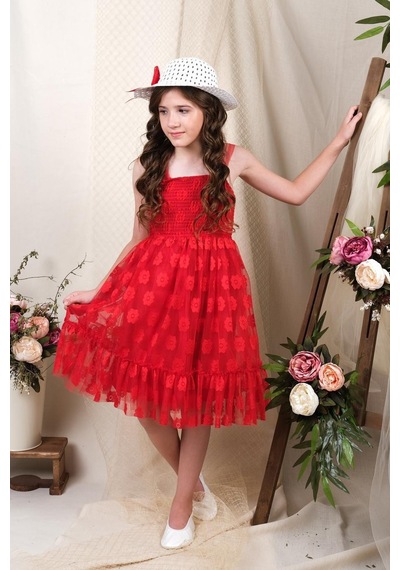 Mnk Baby & Kids Şapkalı Gipeli Kız Elbise Mnk0609 Kırmızı