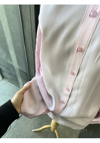 Pera Moda Çok Yönlü Bağlanabilir Oversize Gömlek Pembe