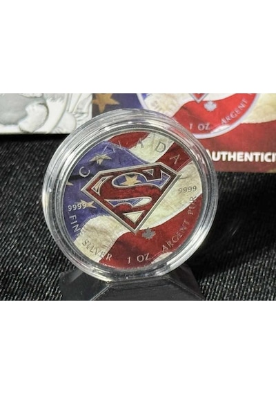 Superman Usa Bayrağı 2016 Kanada 1 Oz Saf Gümüş Hatıra Parası Renkli Ve Antik Yüzey