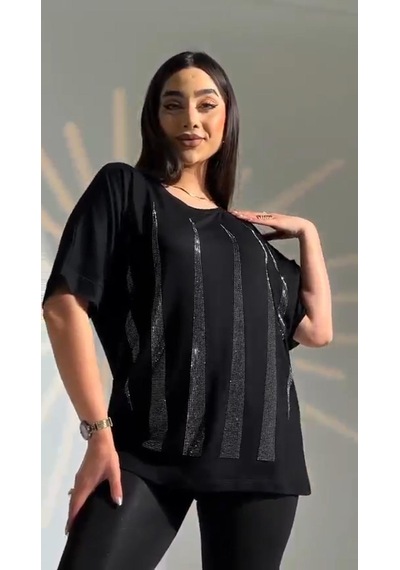Elaxi :oversize Piramit Taş Detaylı Bluz Siyah