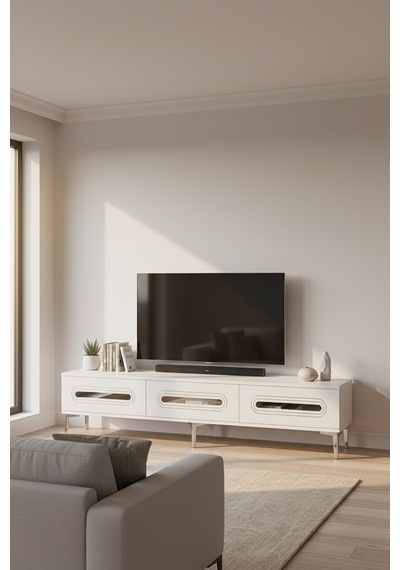 Tsa1806bs - Rany Tsa180 Tv Stand, Tv Sehpası Ve Tv Ünitesi Beyaz-sılver 180cm