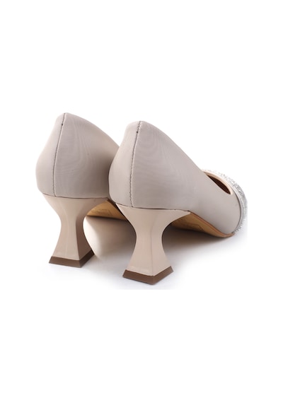 Bilener 3921 Kadın 6 Cm Topuklu Taşlı & Cilt Ayakkabı Krem