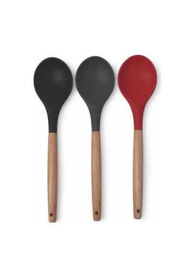 Bambu Saplı Silikon Servis Kaşığı, Bambu Uzun Silikon Servi Kaşığı 28cm 3 Renk Seçenekli, Yemek