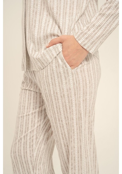 Arnetta Kadın Kahverengi Çizgili Gömlek Pijama Takımı Ar3780-s-v2 Ar3780-s-v2