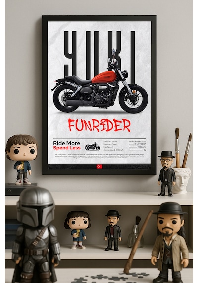 Yuki Funrider Siyah Ahşap Çerçeveli Poster, Dekoratif Motosiklet Duvar Tablosu