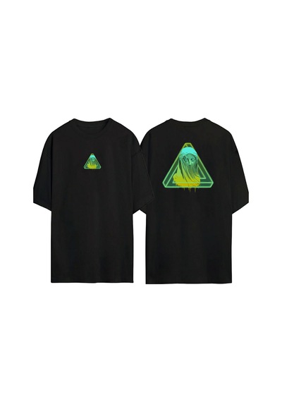 Thewert Unisex Triangle, Female Statue Ön Arka Baskılı Sıyah Oversize T-shirt Siyah