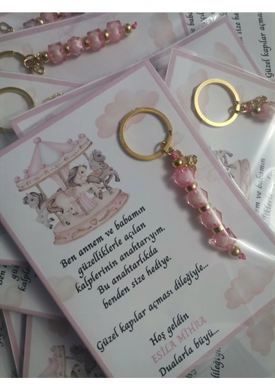 Atlı Karınca Model Özel Tasarım Pembe Anahtarlık Hastane Yeni Doğan 40 Mevlidi Hediyelik 100 Adet
