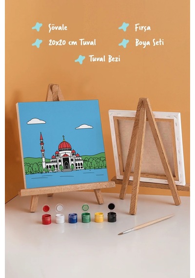 Kırmızı Kubbeli Cami Şövaleli Boya Seti 20x20