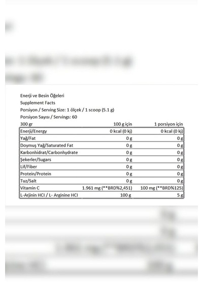 Creatine Monohydrate 300 Gr/ Arginine 300 Gr Aromasız