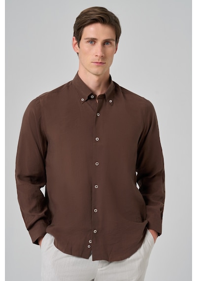 Morven Erkek Kahve Trend Düz Desen Dynamic Fit Düğmeli Yaka Gömlek 25ms004030400 Kahve Kahve