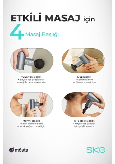 Skg F3 Masaj Tabancası, Red, 4 Darbe Yoğunluğu, Farklı Bölge İçin 4 Modüler Masaj Başlığı Kırmızı