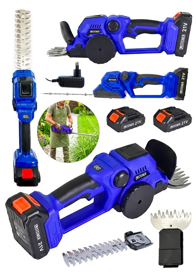Steiner 21v 2 Ah Çift Akülü Çit Budama Makinesi Çim Ve Çalı Kesme Makinesi + 2 Başlık