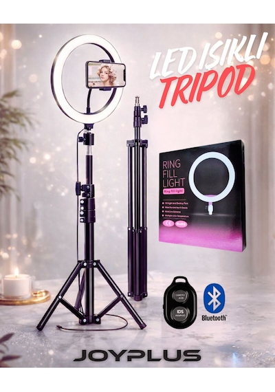 10"inç Ring Light Youtuber Tiktok Çekim Işıklı Telefon Tutucu+tripod 2.10 M Kumandalı