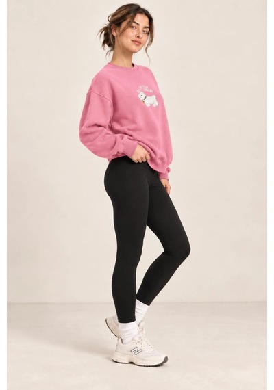 Bbbutikbasic Kadın Kuzu Nakışlı Bisiklet Yaka 3 İplik Sweatshirt My3535 Pembe