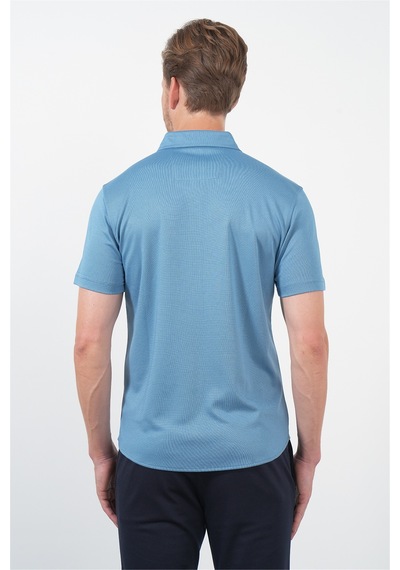 İmza Mavi İtalyan Yaka Kısa Kol Cepsiz Slim Fit Pamuklu Gömlek 1004260158 Koyu Mavi