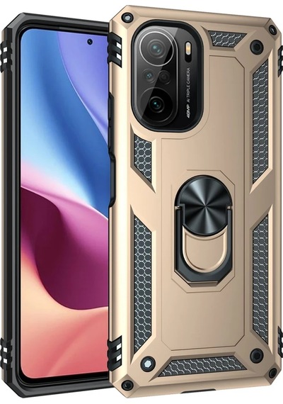 Cosmotex Newface Xiaomi Poco F3 Kılıf Sofya Yüzüklü Silikon Kapak - Gold