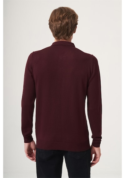 İmza Bordo Polo Yaka Uzun Kol Örme Comfort Fit Pamuklu Kazak 1012265150