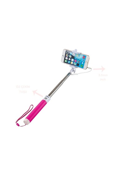 Selfie Çubuğu Kablolu Addison Ad-s33 Pembe Çok Renkli