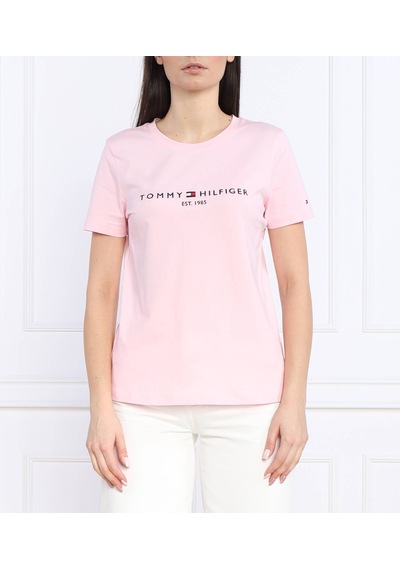 Tommy Hilfiger Tommyhilfiger Yazı Logo Nakışlı Pamuklu Kadın T-shirt Pembe