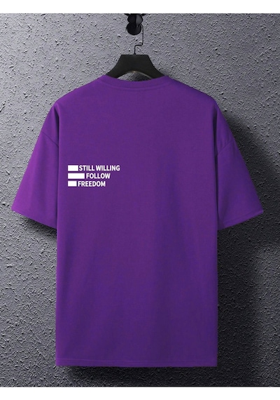 Unisex Mor Oversiz Still Follow Freedom Baskılı Örme T-shirt Mor