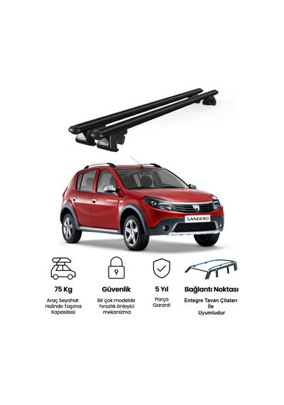 Venüs Dacia Sandero 2008-2012 Uyumlu Siyah Ara Atkı Port Bagaj Tavan Barı