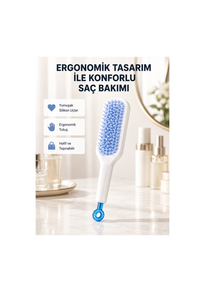 Kullanışlı Pratik Mekanizmalı Saç Tarağı Kendi Kendini Temizler, Taşınabilir