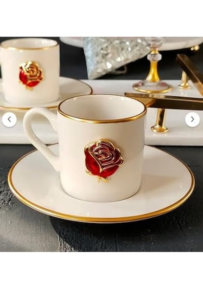Regna Home Fine Living Love Roses 4 Parça 2 Kişilik Yaldızlı Porselen Kahve Fincan Takımı Diğer