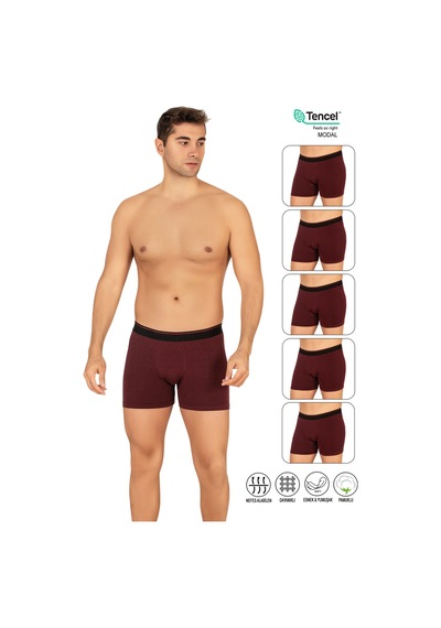 Özkan Underwear Özkan 11256 5'li Paket Erkek Premium Kumaş Modal Pamuklu Esnek Yumuşak Boxer Şort Bordo