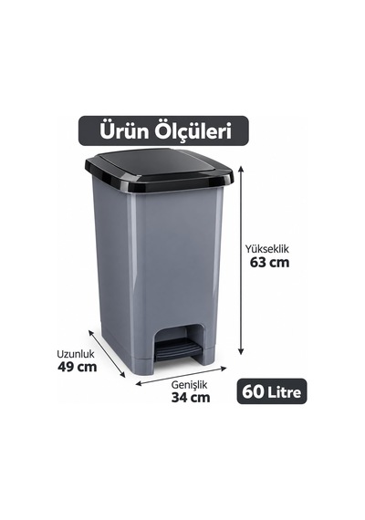 Tr 60 L Slim Pedallı Çöp Kovası, Dar Alanlara Uygun İnce Tasarım Çöp Kutusu, Kapaklı Plastik Atık Kovası, Mut