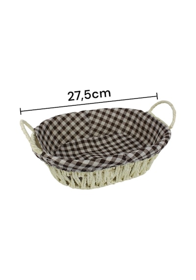 Hasır Rattan Ekmeklik Ekmek Sepeti Oval Ekose Kumaş Krem