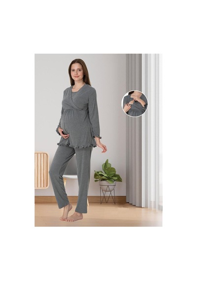 Effortt Dvina Lohusa Pijama Takımı Füme - 4042 Füme