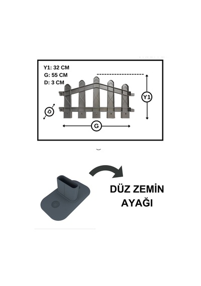 Dekoratif Plastik Alan Oluşturma Ve Bahçe Çiti 8 Adet Çit Y: 32 Cm / G: 4.4 M Sert Zemin Ayaklı - Kahverengi