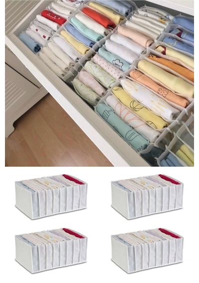 Serstil 4 Adet - Large 8 Bölmeli Çekmece Dolap Içi Akardiyon Beyaz 27 X 35 X 17